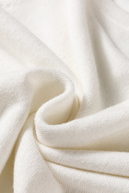 White Slim Fit Knit Sweater with Button Split Cuffs