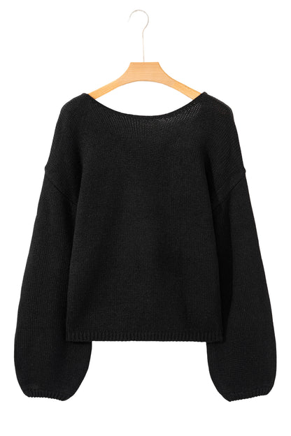 Valentine’s Day Red Bow Backless Bubble Sleeve Sweater