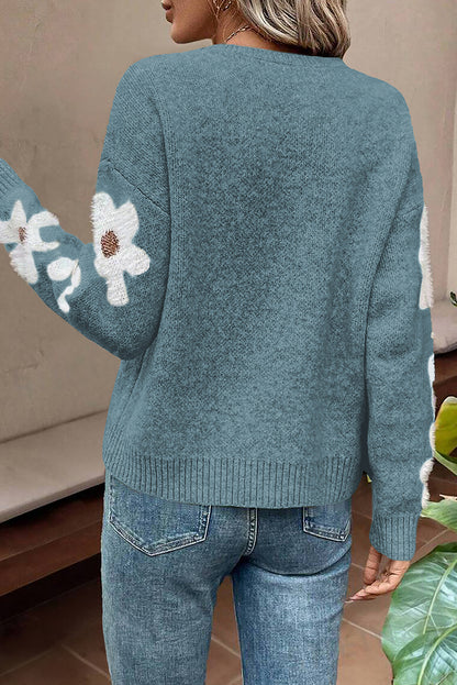 Jet Stream Flower Sleeve Drop Shoulder Sweater