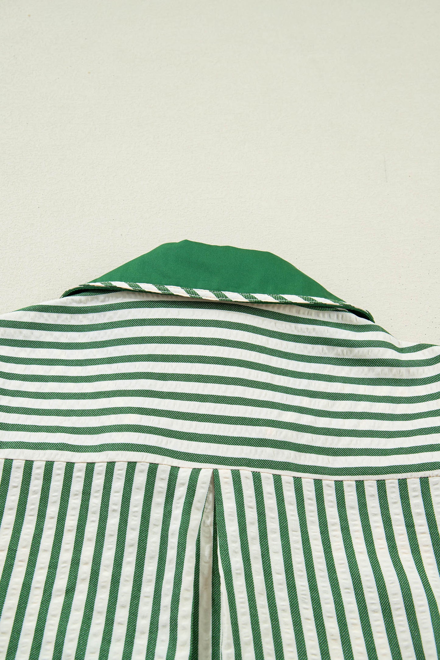 Khaki Striped Split Neck Puff Sleeve Blouse Top