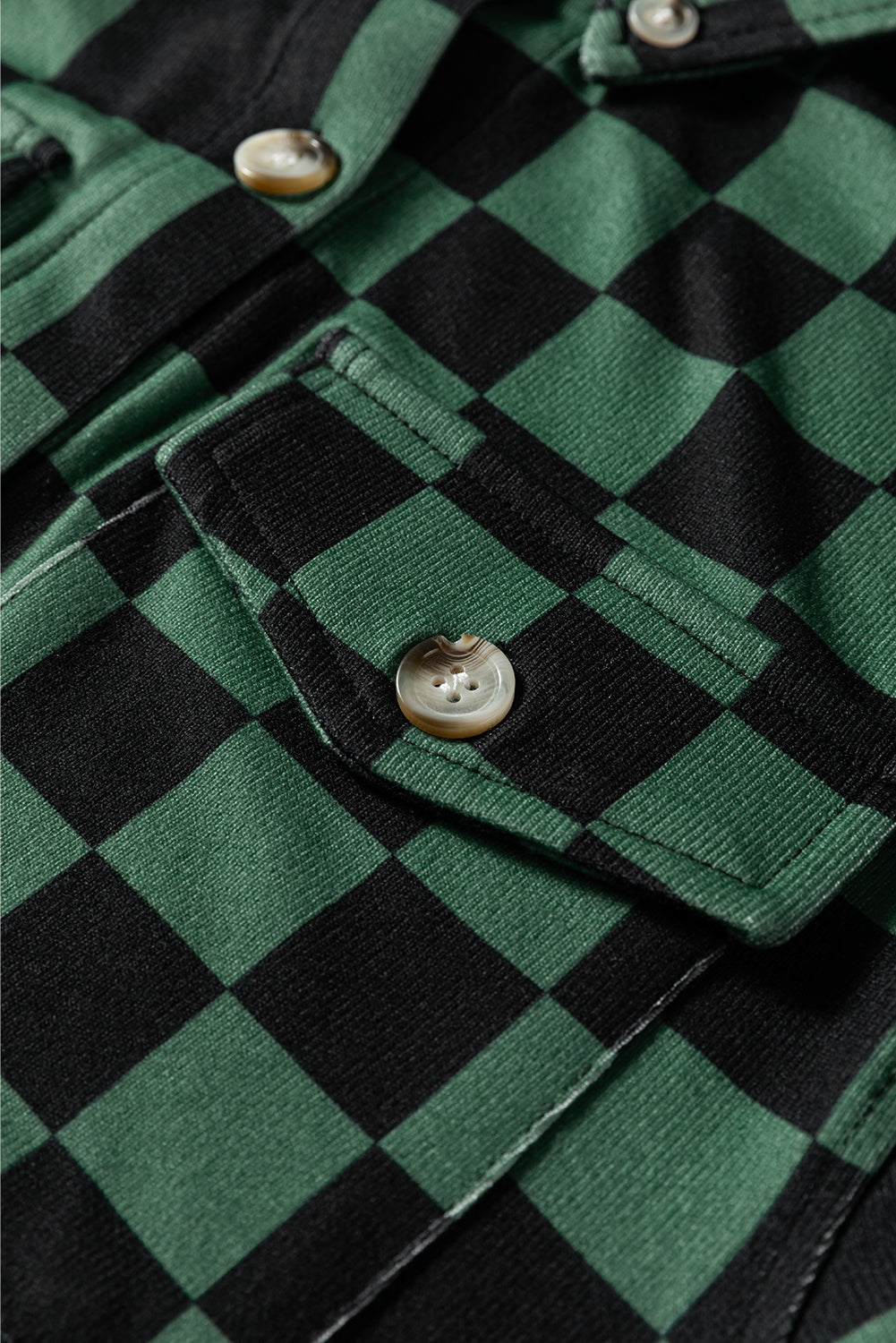 Checkerboard Print Flap Pocket Button Front Shacket