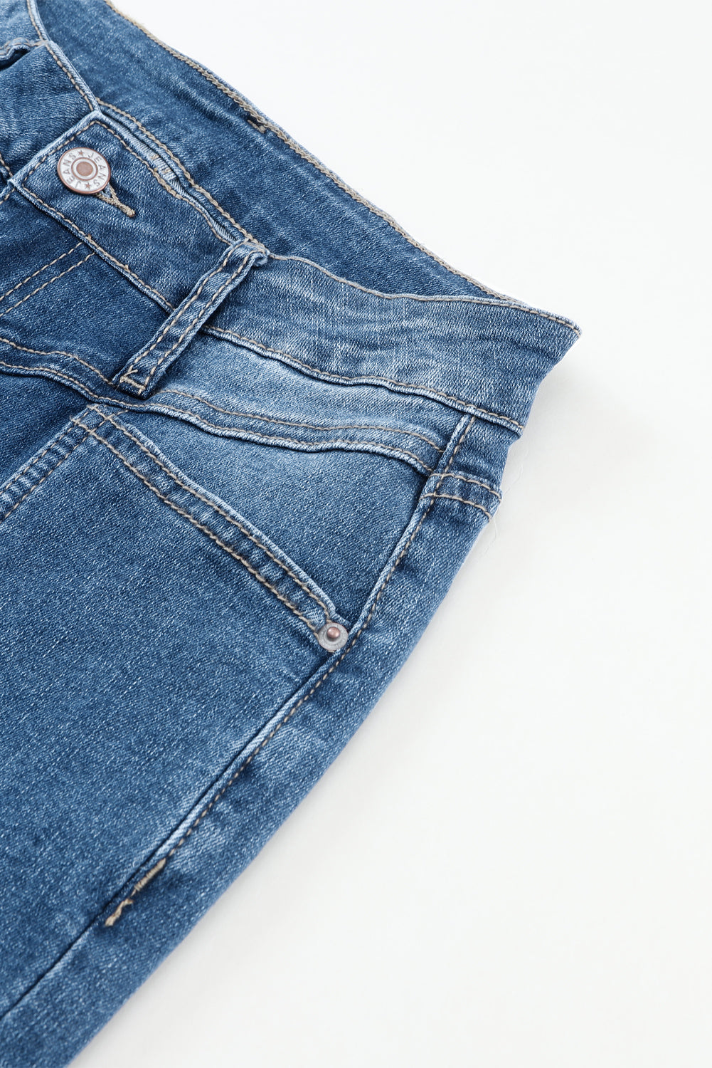 High Waist Flare Jeans with Contrast Seams & Pockets