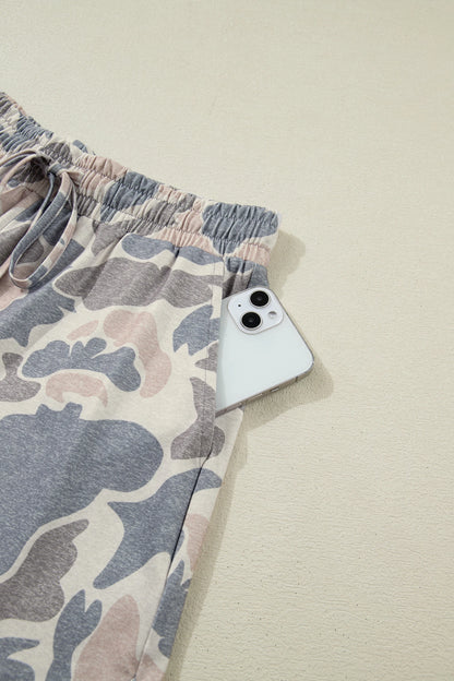 Camo Two Piece Lounge Set Oversized Tee Shorts Outfit