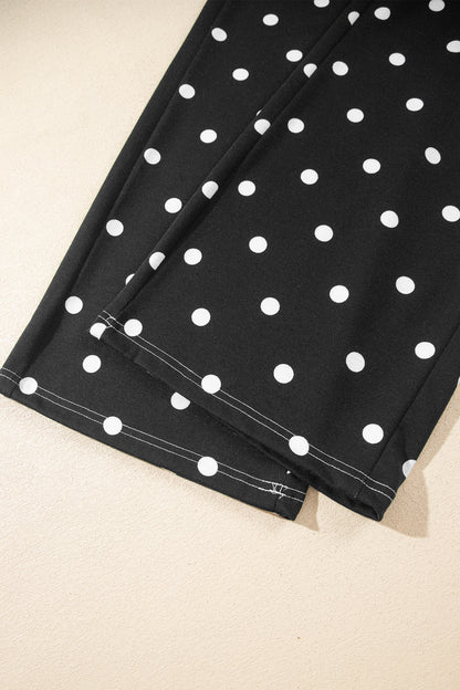 Polka Dot Puff Sleeve Wide Leg Two Piece Pants Set