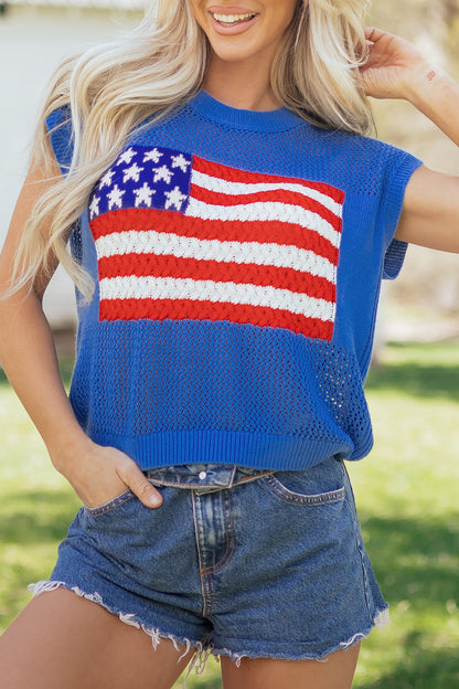 American Flag Knit Sweater Vest Patriotic Summer Top