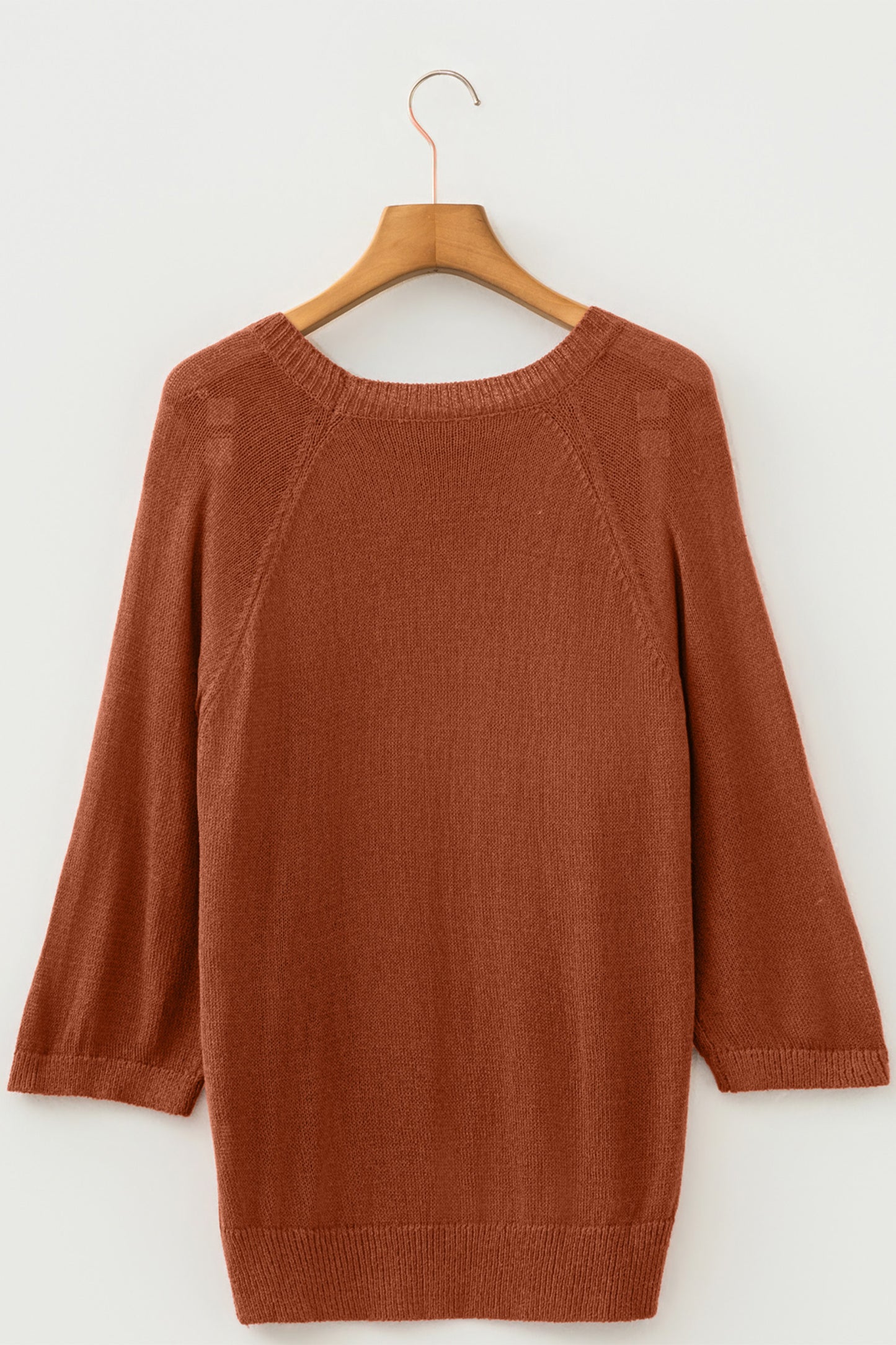 Coffee Ribbed Knit Short Sleeve Lightweight Sweater Top