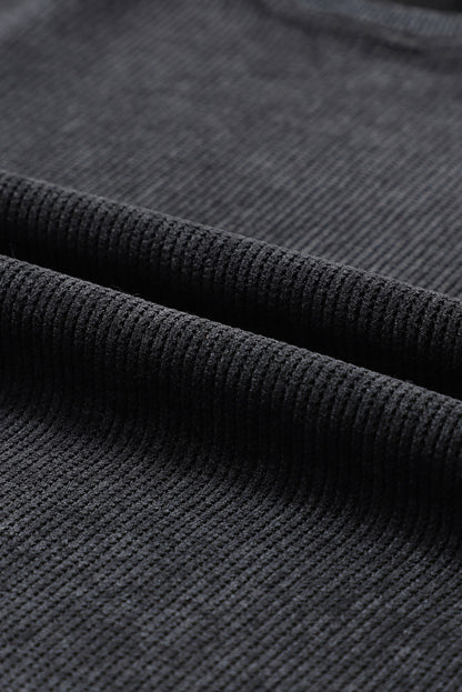 Customizable Solid Ribbed Knit Round Neck Casual PulloverSweatshirt