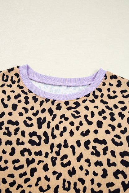 Khaki Stripe Colorblock Leopard Oversized Sweatshirt
