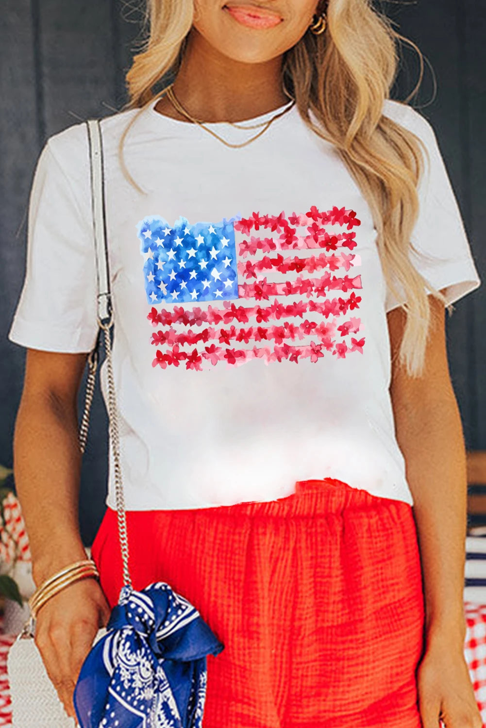 USA Floral Flag Tee Independence Day Patriotic Top