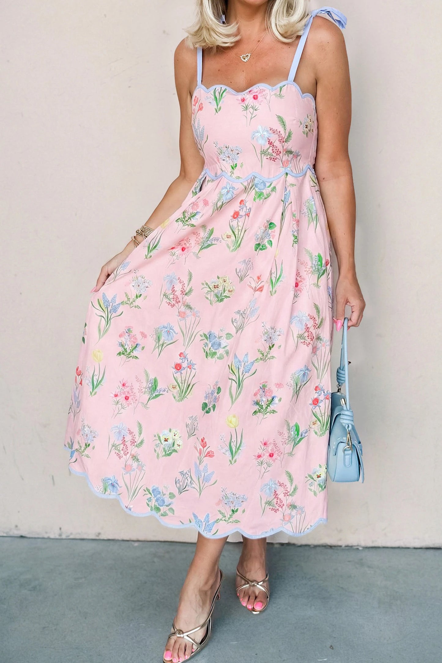 Floral Tie Strap Midi Dress Women Summer Sundress