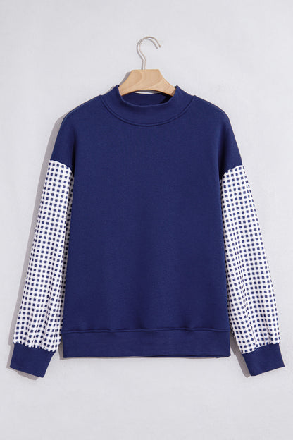 Evergreen Plaid Sleeve Colorblock Loose Tunic Sweatshirt