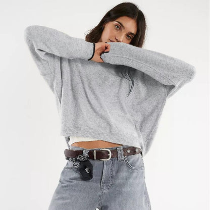 Loose Fit Crewneck Knit Sweater for Women Fall Winter