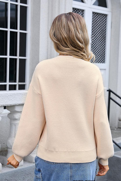 Bow Tie Knit Sweater - Trendy Pullover for Women
