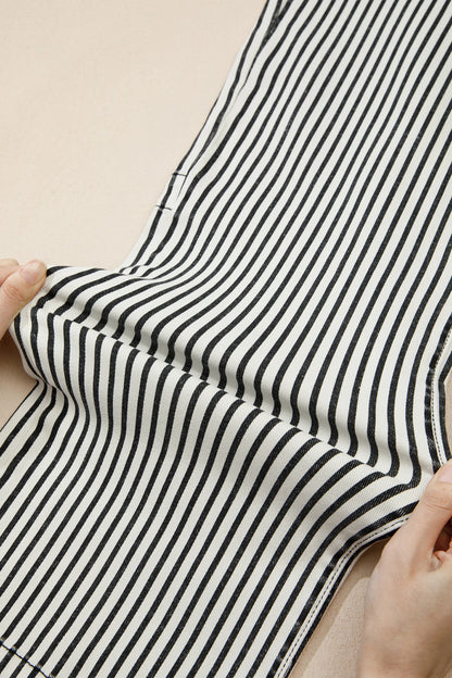 Black Stripe Patch Pocket High Waist Shift Denim Jeans