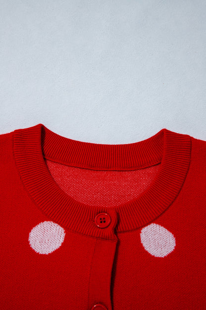 Bluing Casual Polka Dot Button Front Long Sleeve Sweater Cardigan