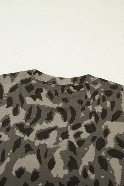 Camo Print Mock Neck Slim Tee Women Fitted Top