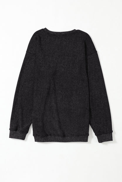 Black Ribbed Knit Crew Neck Oversized Sweatshirt