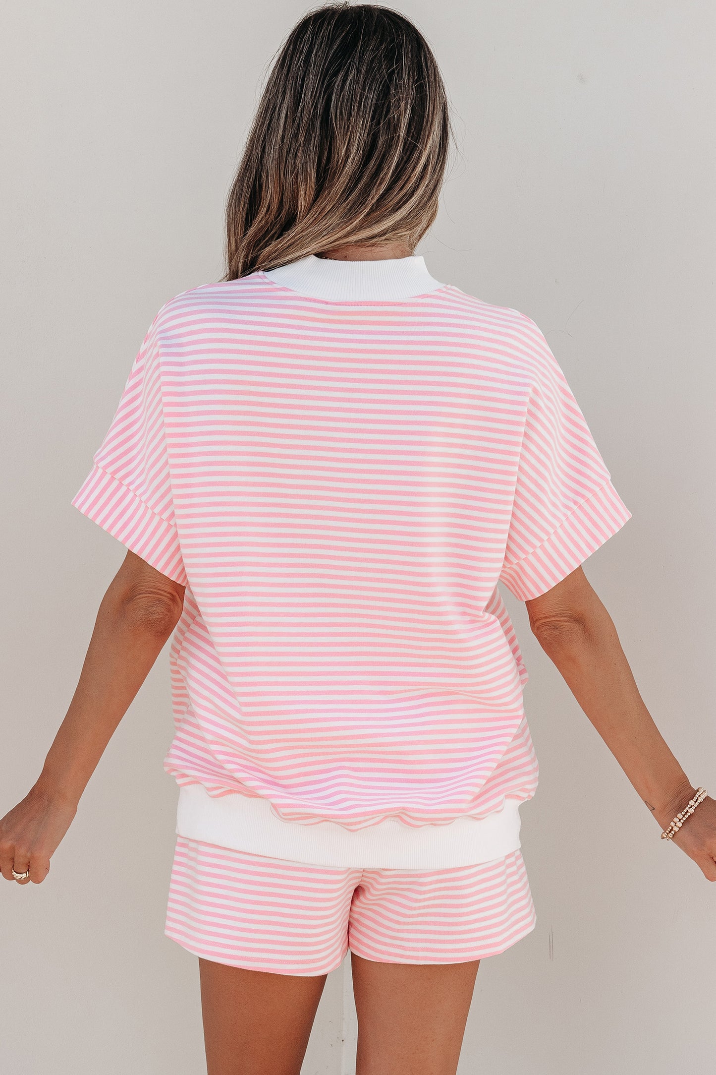 Casual Stripe 2 Piece Short Set Women Lounge Outfit