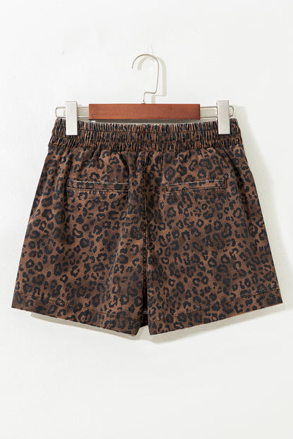 Leopard Print Drawstring Skort Casual High Waist Mini