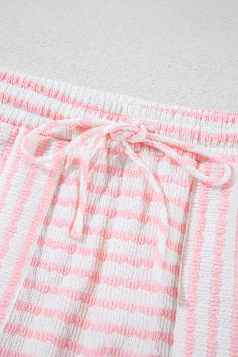 Pink Stripe Textured Knit Lounge Set Drawstring Shorts