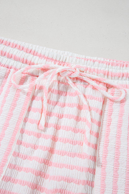 Pink Stripe Textured Knit Lounge Set Drawstring Shorts