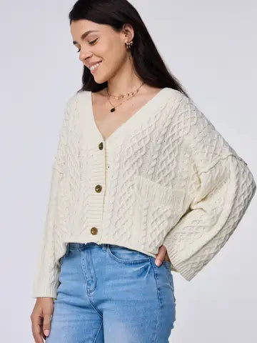 Apricot  Cozy Cable Knit Cropped Cardigan with Button Front