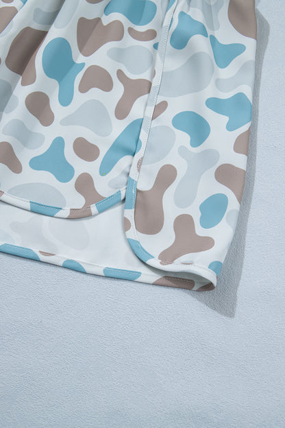 Sky Blue Western Camo Print High Waist Athleisure Shorts