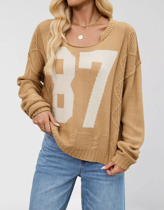 Oversized Knit Pullover with Bold 87 Print