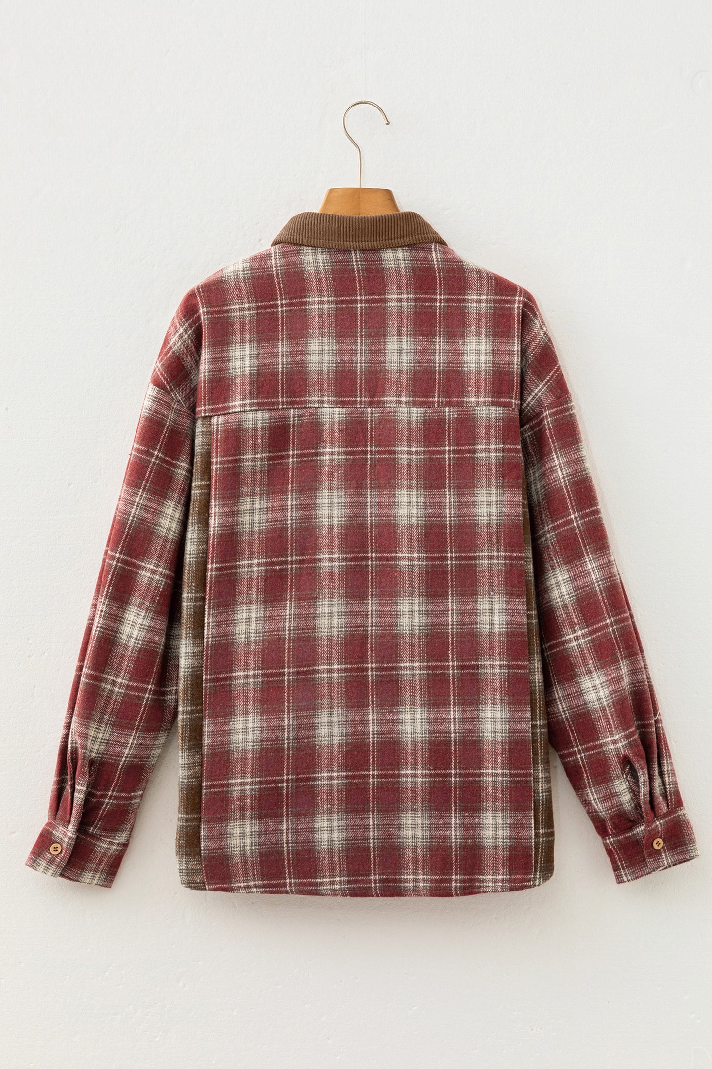 Color Block Plaid Button Down Oversized Flannel Shirt