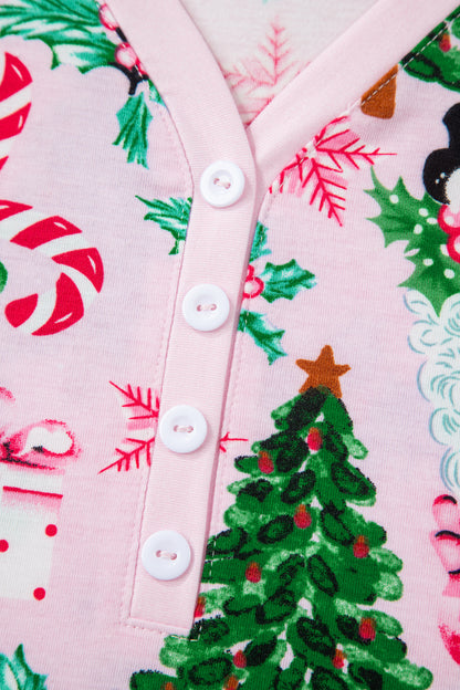 Christmas Tree Print Button Lounge Set for Women 2pcs