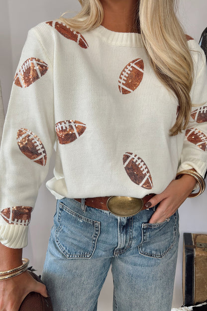 Back to School Sequin Football Game Day Knit Sweater