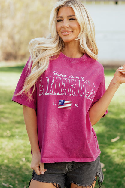 America 1776 Graphic Tee Mineral Wash Flag Day Shirt