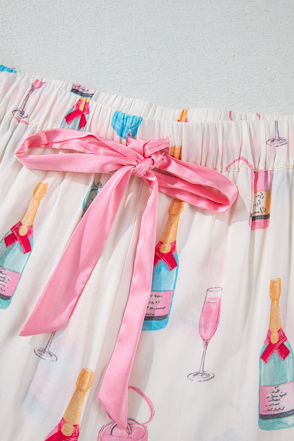 Valentine’s Day White Plus Size Wine Print Bow Pajama Set
