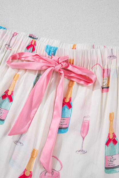 Valentine’s Day White Plus Size Wine Print Bow Pajama Set