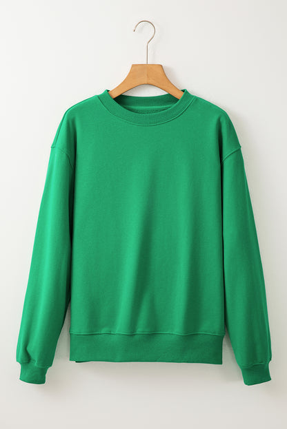 Solid Fleece Lined Drop Shoulder Terry Sweatshirt