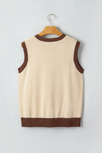 Khaki Western Cowboy Horse Print Knit Sweater Vest