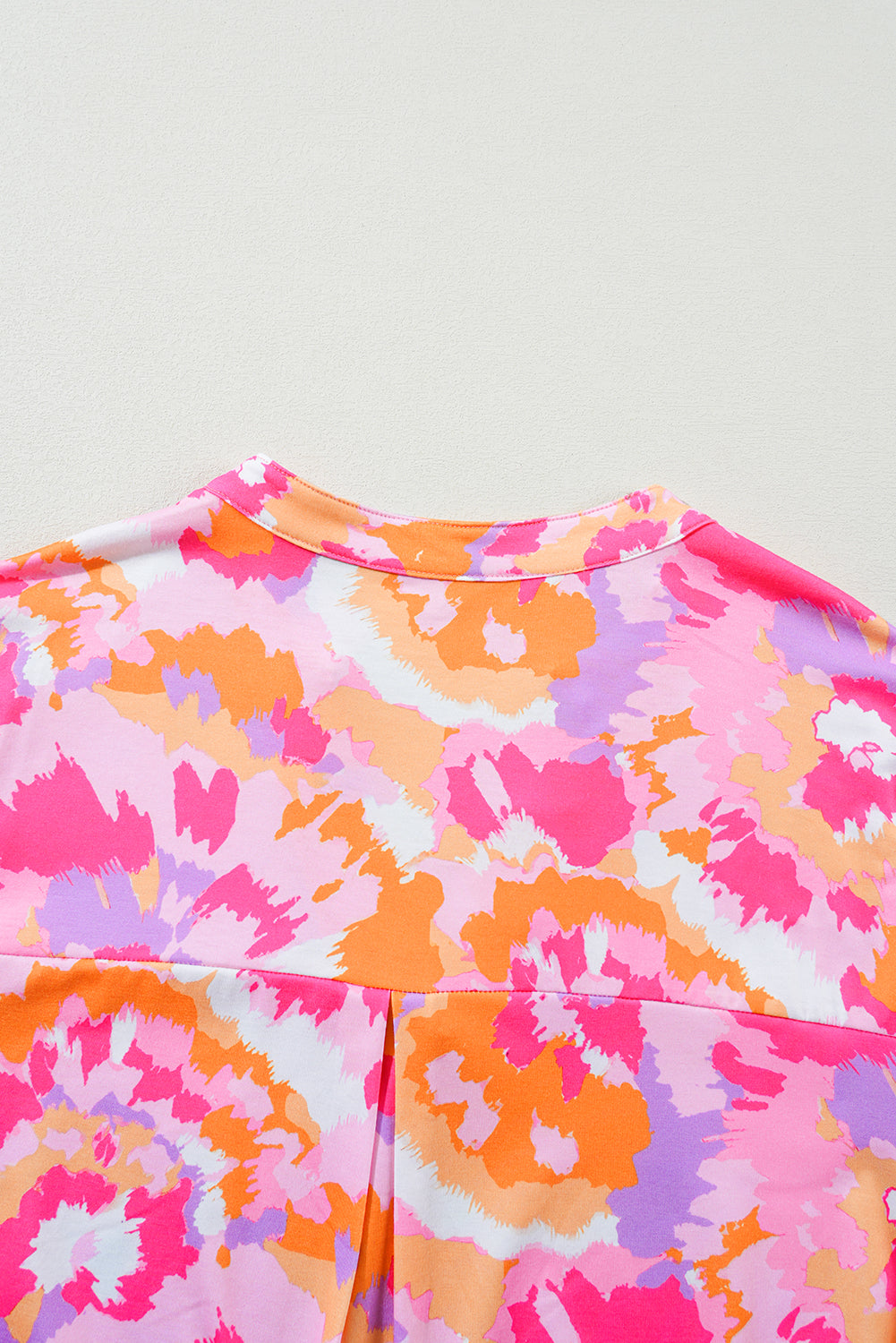 Pink Plus Size Abstract Floral Print V Neck Blouse