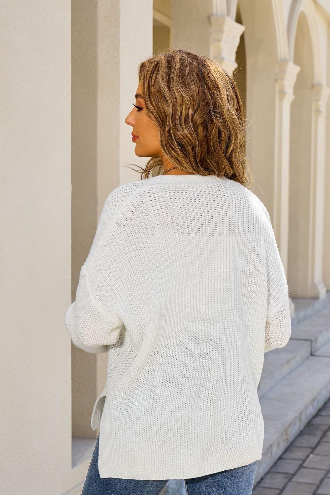 Knit Button Cardigan – V-Neck Loose Fit Sweater