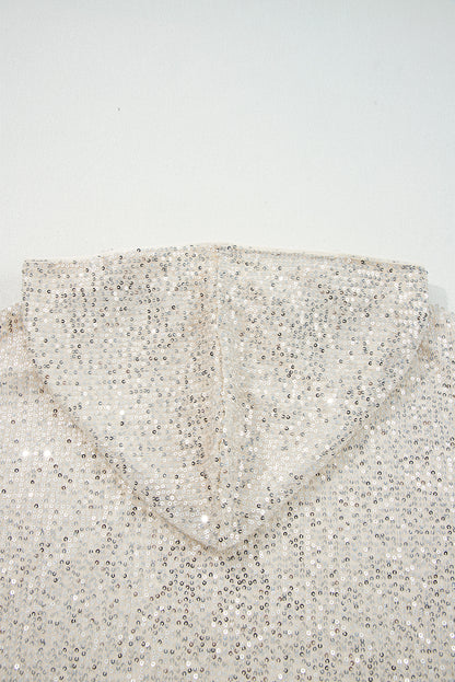 Sparkly Sequin Hooded Long Sleeve Party Top