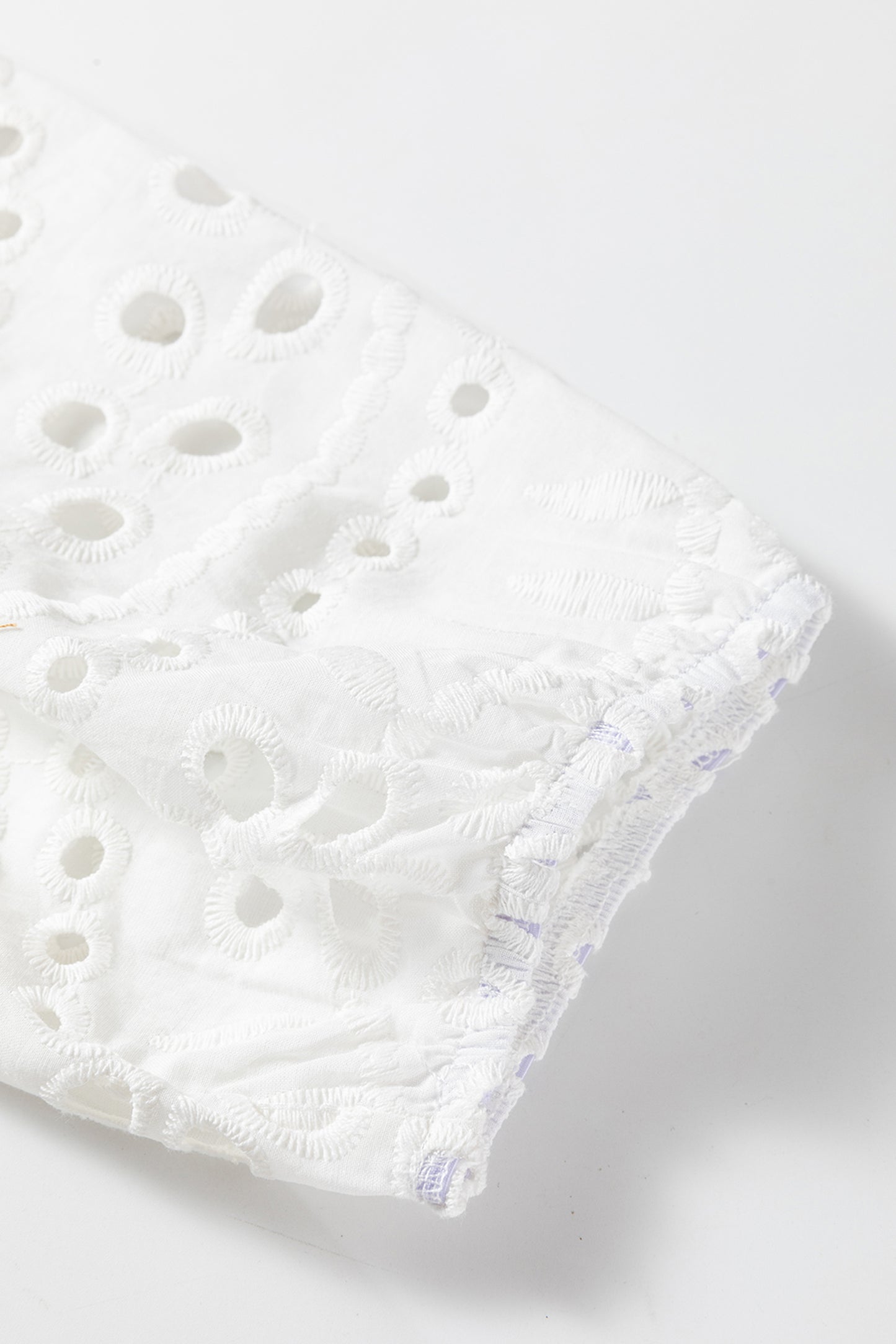 White Eyelet Embroidered Puff Sleeve Button Crop Shirt