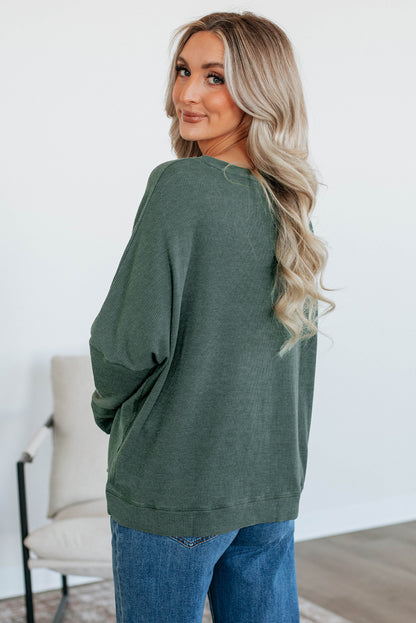 Waffle Knit Loose Long Sleeve Casual Top