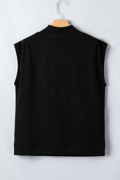 High Neck Cap Sleeve Loose Casual Top