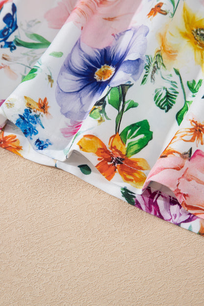 Easter Floral Cap Sleeve Crew Neck Mini Dress