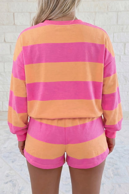 Pink Orange Stripe Lounge Set 2pc Shorts Set Sweatshirt