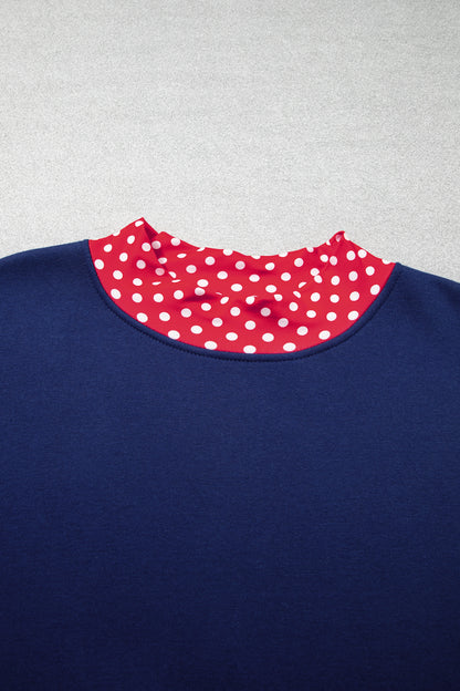 Polka Dot Trim Plus Size Crew Neck Tunic Sweatshirt