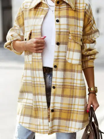 Plaid Long Sleeve Shacket with Flap Pockets