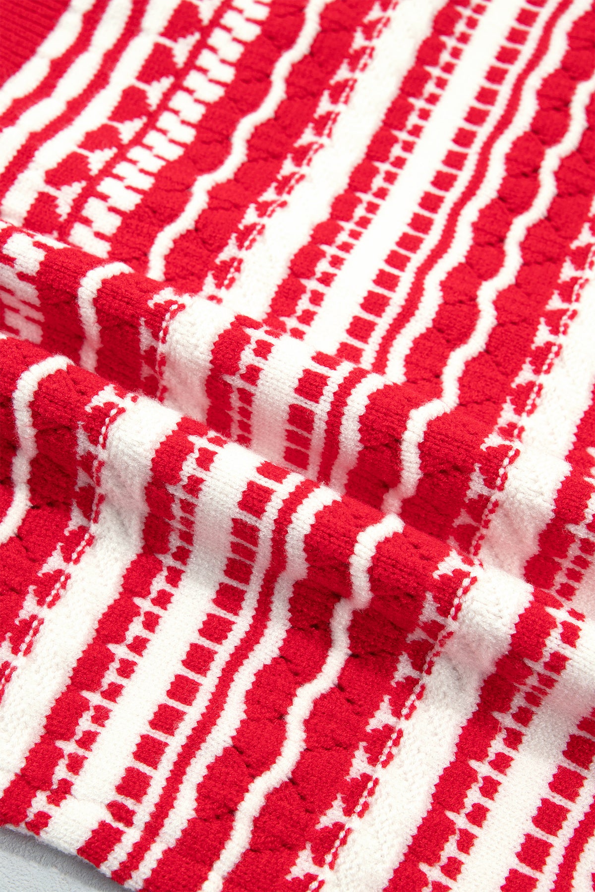 Red Geometric Stripe Button Front Knit Cardigan