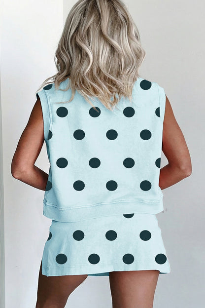 Polka Dot Tank Top Split Skort 2 Piece Lounge Set
