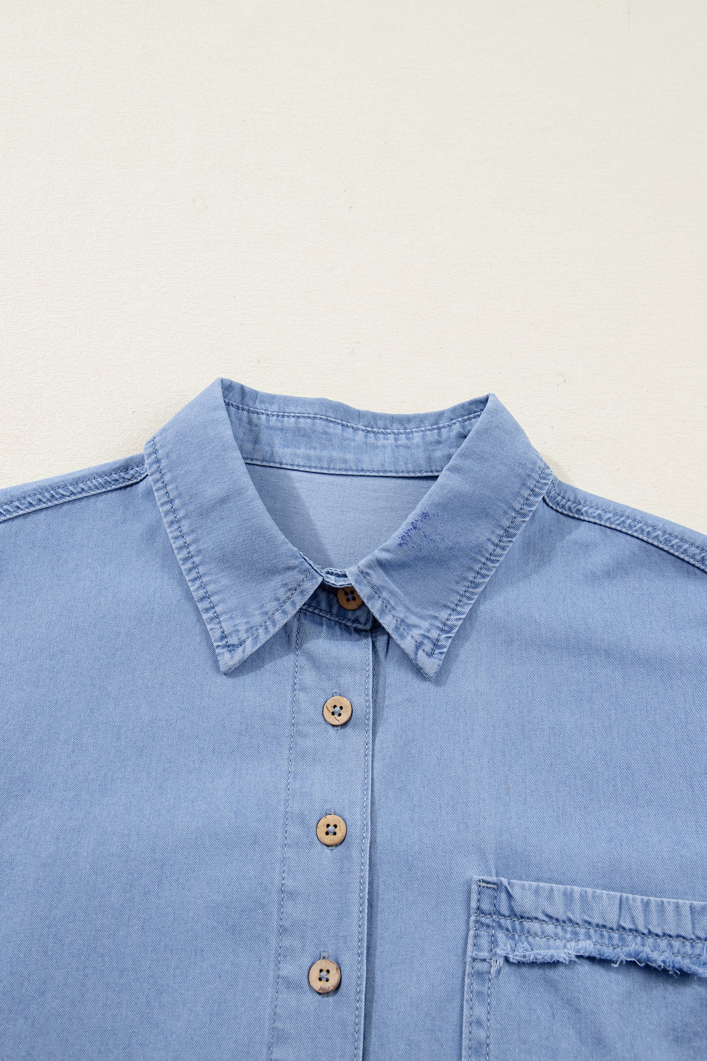 Washed Chambray Drop Shoulder Bracelet Sleeve Shirt