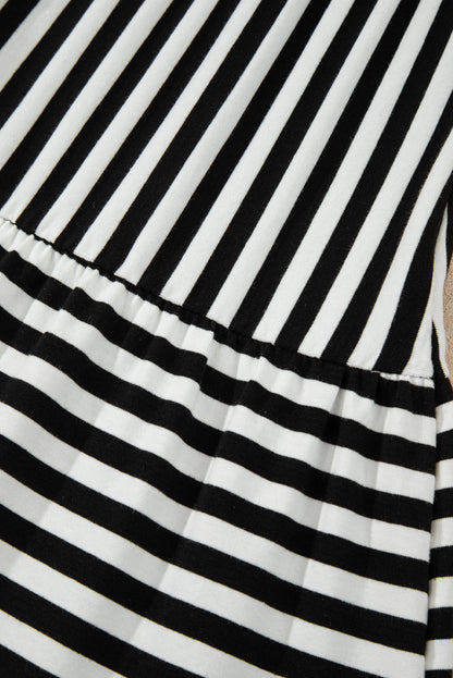 Black White Stripe U-Neck Sleeveless Loose Mini Dress